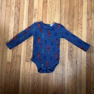 Joe Fresh 18/24 Waffle Knit Car Print Blue Long Sleeve Onesie